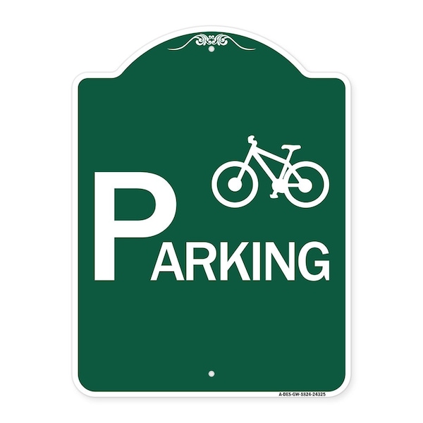Bicycle Parking With Graphic, Green & White Aluminum Architectural Sign, 18" x 24", GW-1824-24325